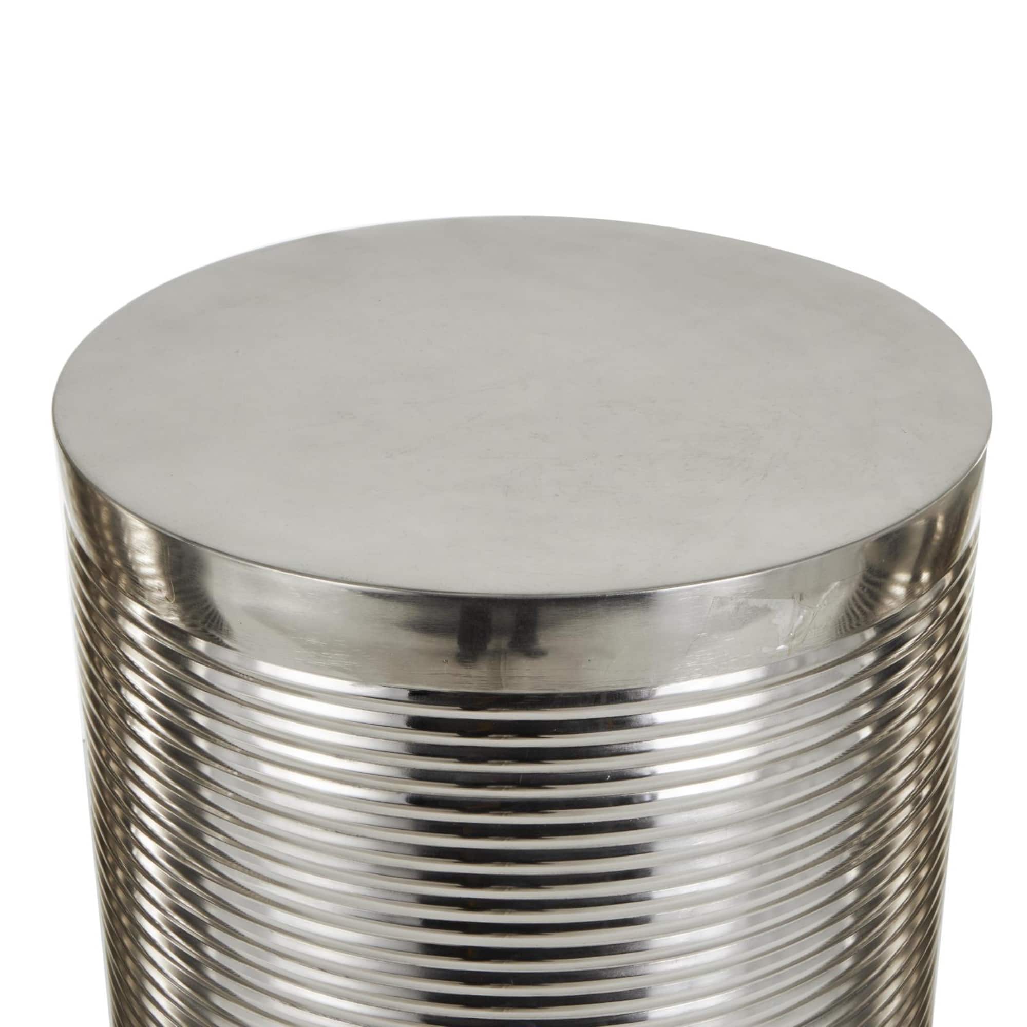 Silver Metal Ribbed Drum Accent Table Set